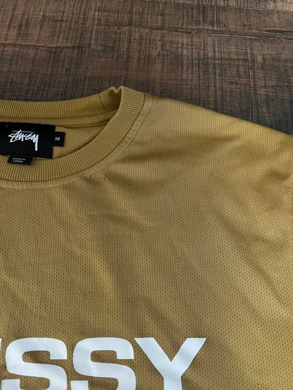 Stussy Mustard Short Sleeve Logo Tee with Black & White Ringer Trim - Picture 4 of 6